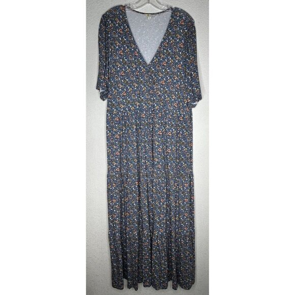 Boden Maxi Dress US 16/18 Tiered Wrap Jersey Blue Orange Yellow Boho Botanic - Picture 1 of 10